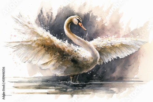 Swan watercolor hand drawn style. distinct generative AI image. photo