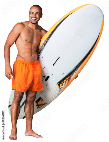 Photography Surfer holding a surfboard (isolated in white background)