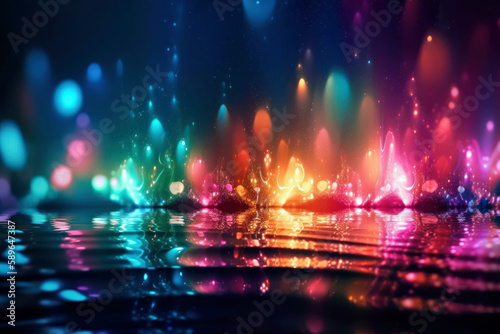Water drops illuminated by colorful neon colors, Generative AI