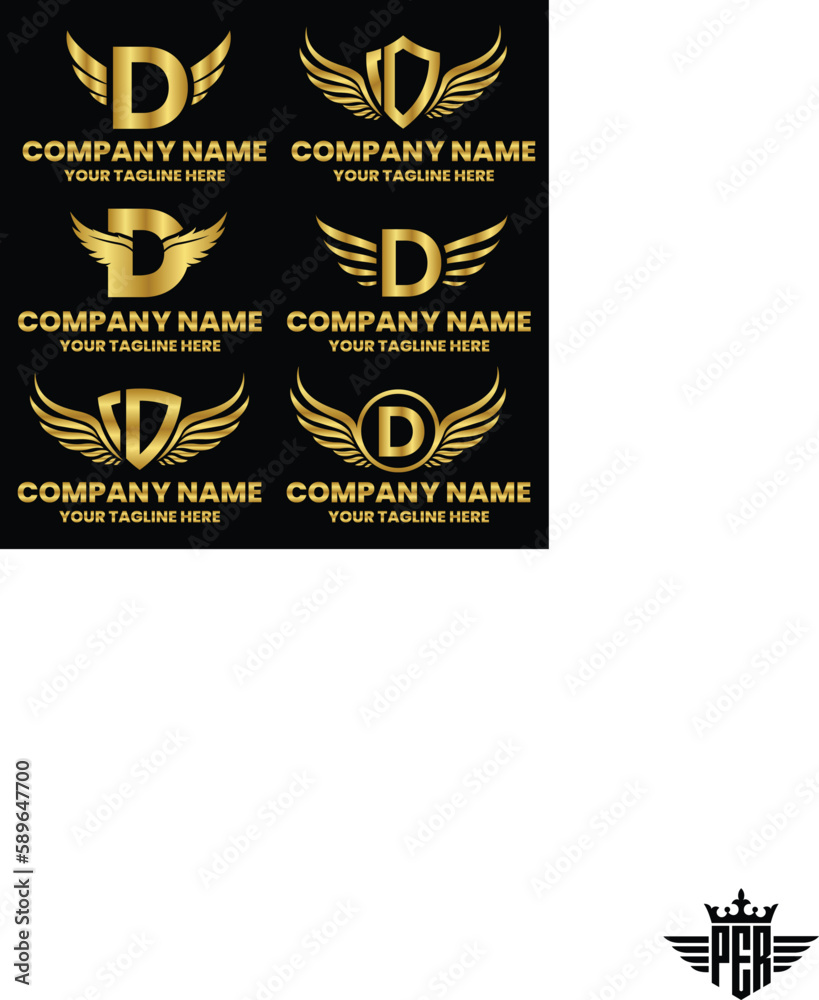 D initial letter with wing, crown logo, luxury logo,luxury shield ...