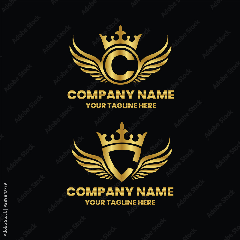 C initial letter with wing, crown logo, luxury logo,luxury shield, monogram logo design premium template vector C initial letter with wing, crown logo, luxury logo,luxury shield, monogram logo design premium template vector