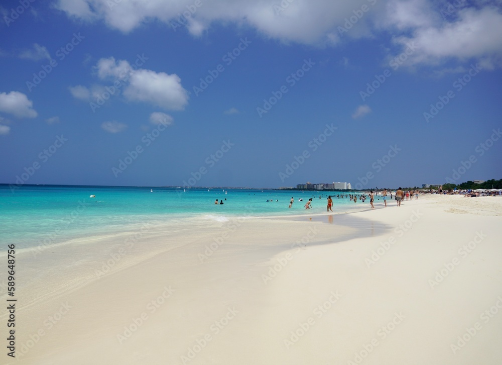 Soft silky white sand  and clear turquoise waters of Eagle Beach Aruba
