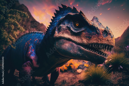 Nodosaurus Colorful Dangerous Dinosaur in Lush Prehistoric Nature by Generative AI photo