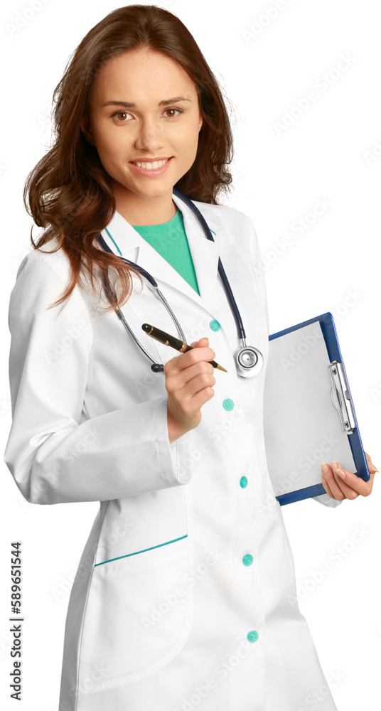 Fototapeta premium Female physician holding a patients chart