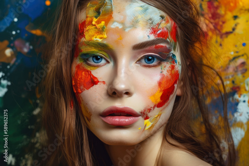 Beautiful Woman as a Living Canvas for a Masterpiece Painting, generative ai
