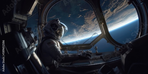 astronaut in spaceship with his helmet on space, generative ai