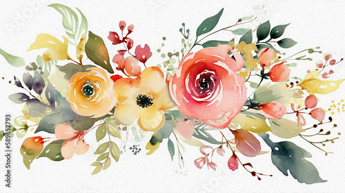 illustrazione di fiori in stile acquarello , ghirlande e bouquet, toni pastello, facilmente scontornabili, cretata con ai