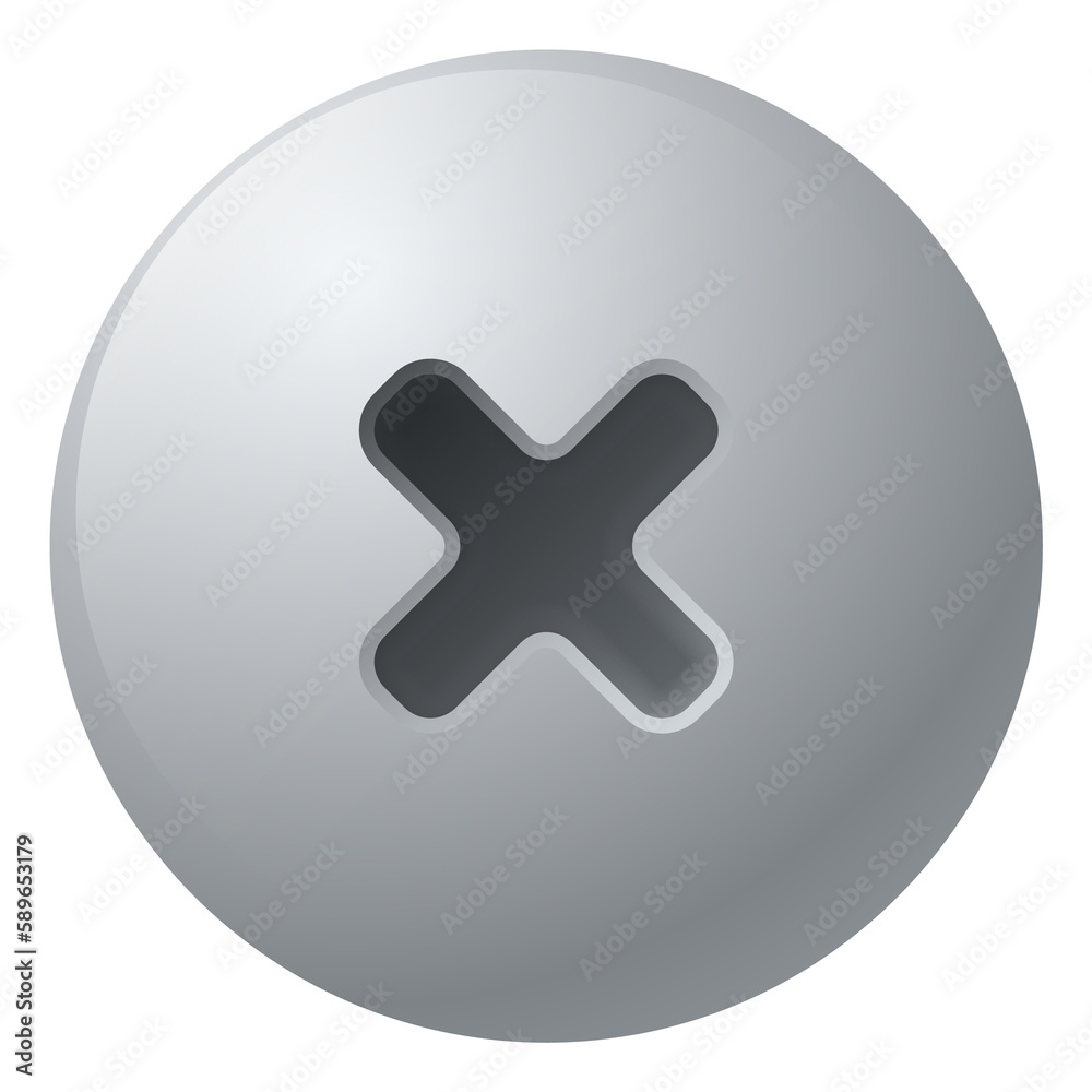 Screwhead with cross shape. Phillips screw top view Screwhead with cross shape. Phillips screw top view