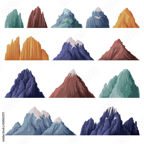 Elevated Mountain Peak and Summit with Bedrock Vector Set