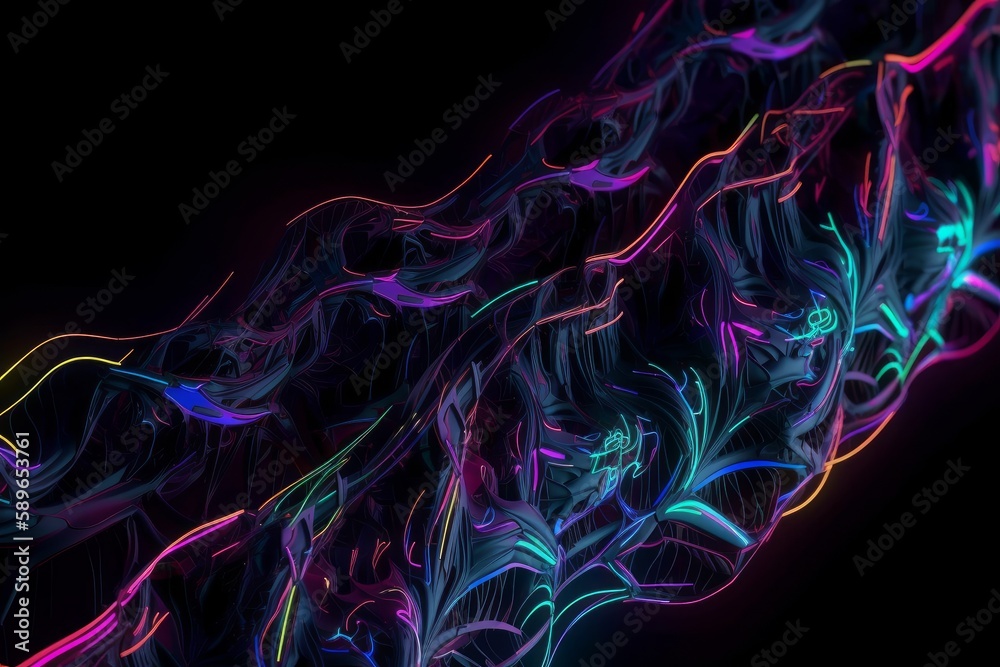 Fototapeta premium Futuristic Neon Lights Pattern in Neuro Links Style, Generative AI