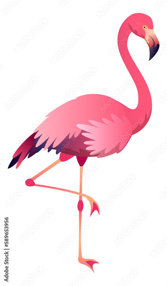Obraz premium Standing flamingo. Summer vacation symbol. Pink bird