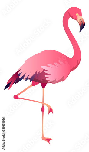 Standing flamingo. Summer vacation symbol. Pink bird