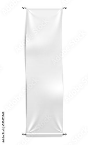White textile banner. Vertical advertising cloth template