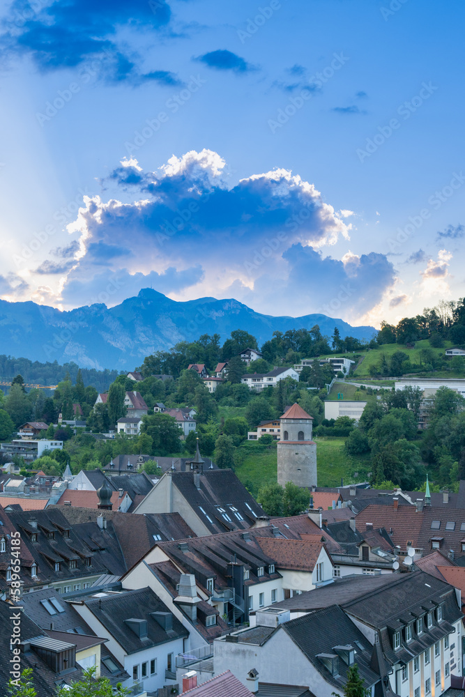 City of Feldkirch, State of Vorarlberg, Austria - at sundown