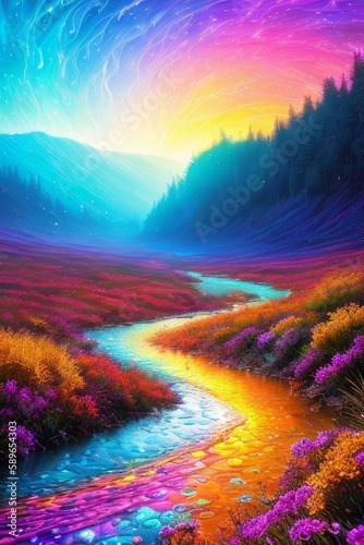 A winding stream of water, a magical river, fantastic nature, generative ai art illustration 20