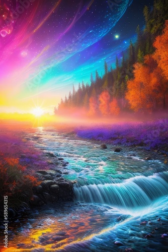 A winding stream of water, a magical river, fantastic nature, generative ai art illustration 19