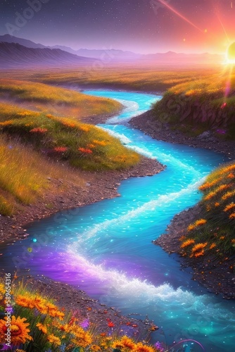 A winding stream of water, a magical river, fantastic nature, generative ai art illustration 16