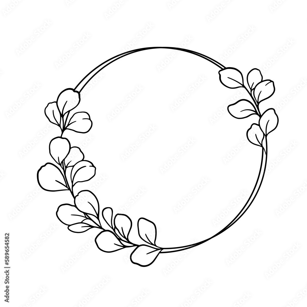 Eucalyptus circle wreath, Eucalyptus branch leaves, Round split monogram vector border, 
Set of frames, Wedding logo monogram, Minimalist circle logo vector