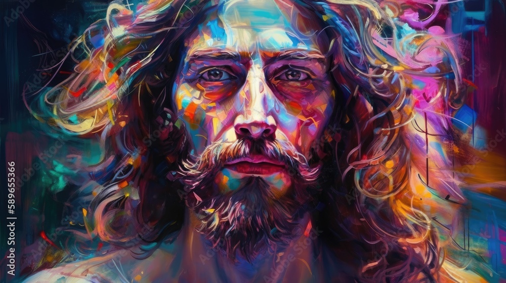Colorful illustration of Jesus, creative art. Generative AI
