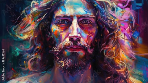 Colorful illustration of Jesus, creative art. Generative AI
