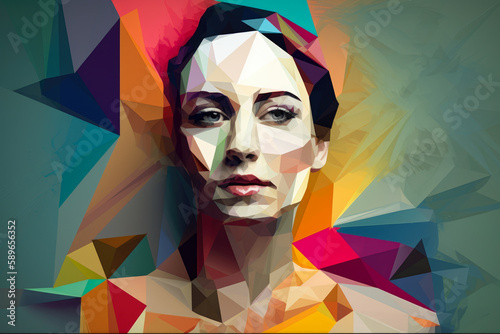 Digital Portrait of a Woman in Origami-Inspired Style, generative ai © aicandy