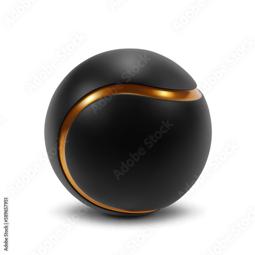 Black tennis ball with a gold line isolated on white background. EPS10 vector