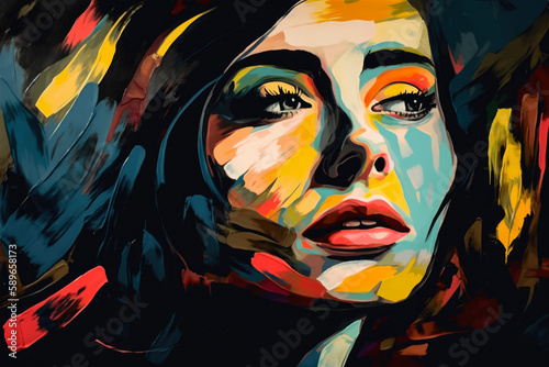 Emotional portrait of a woman with abstract shapes in neo-expressionism art style, generative ai