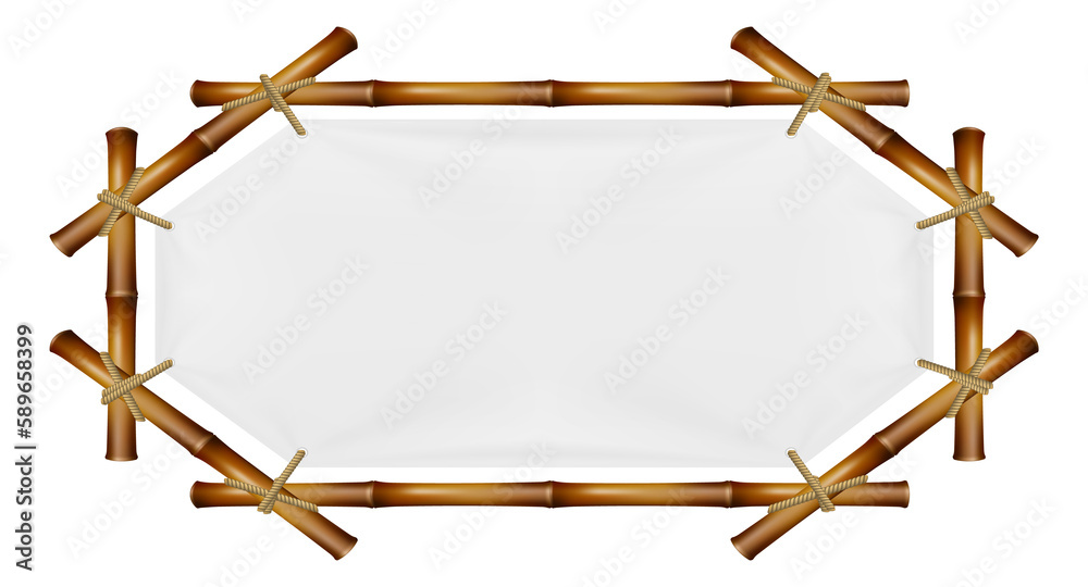 Decorative wooden border in traditional asian style. Bamboo stick frame
