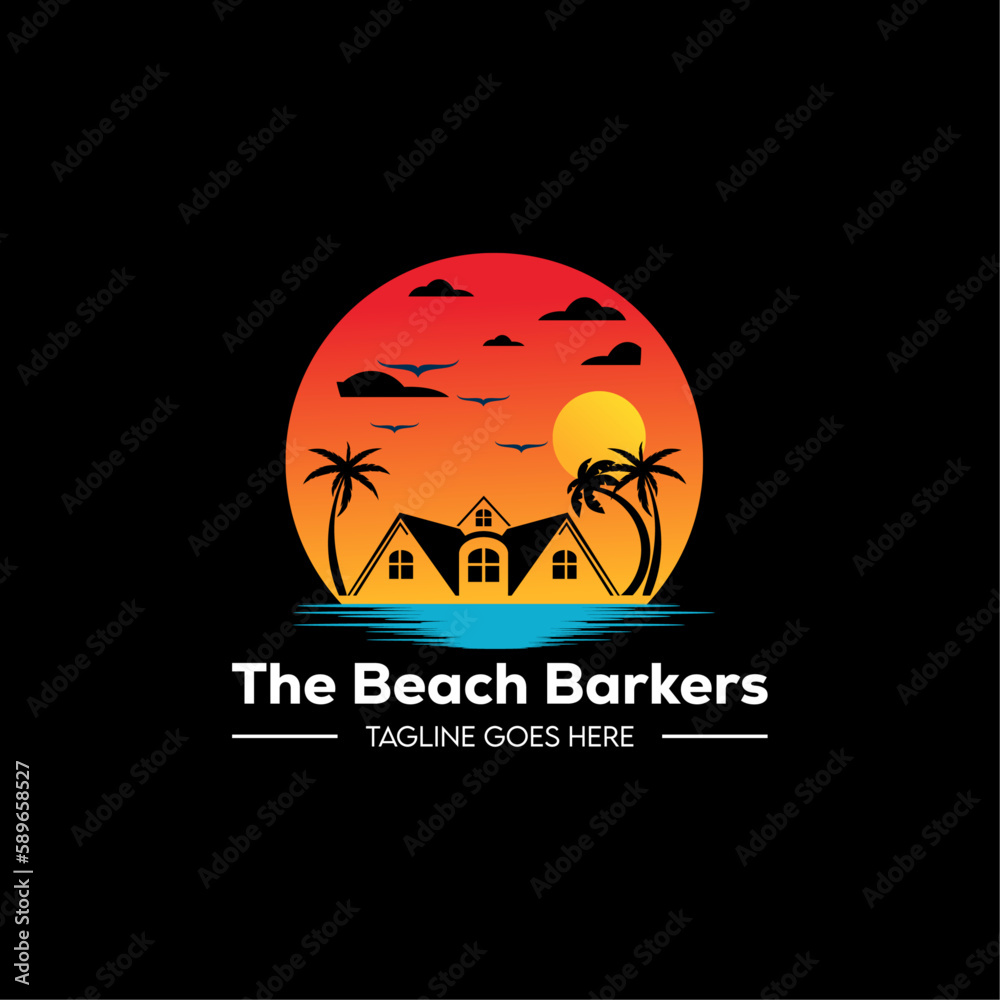 the beach barkers logo, vintage and business logo design.