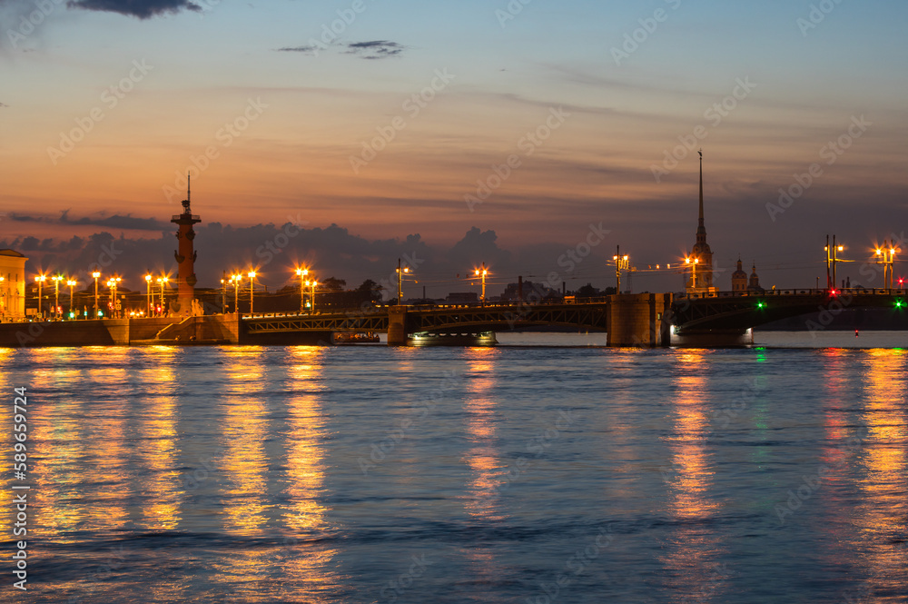 View on Neva river and Palace bridge in Saint Petersburg