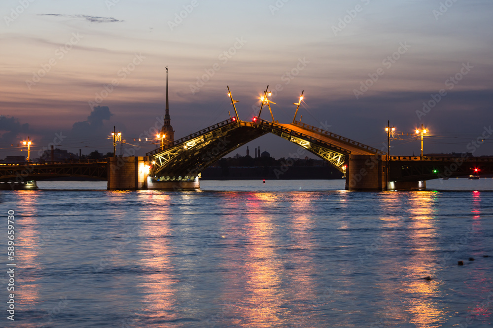 View on Neva river and Palace bridge in Saint Petersburg