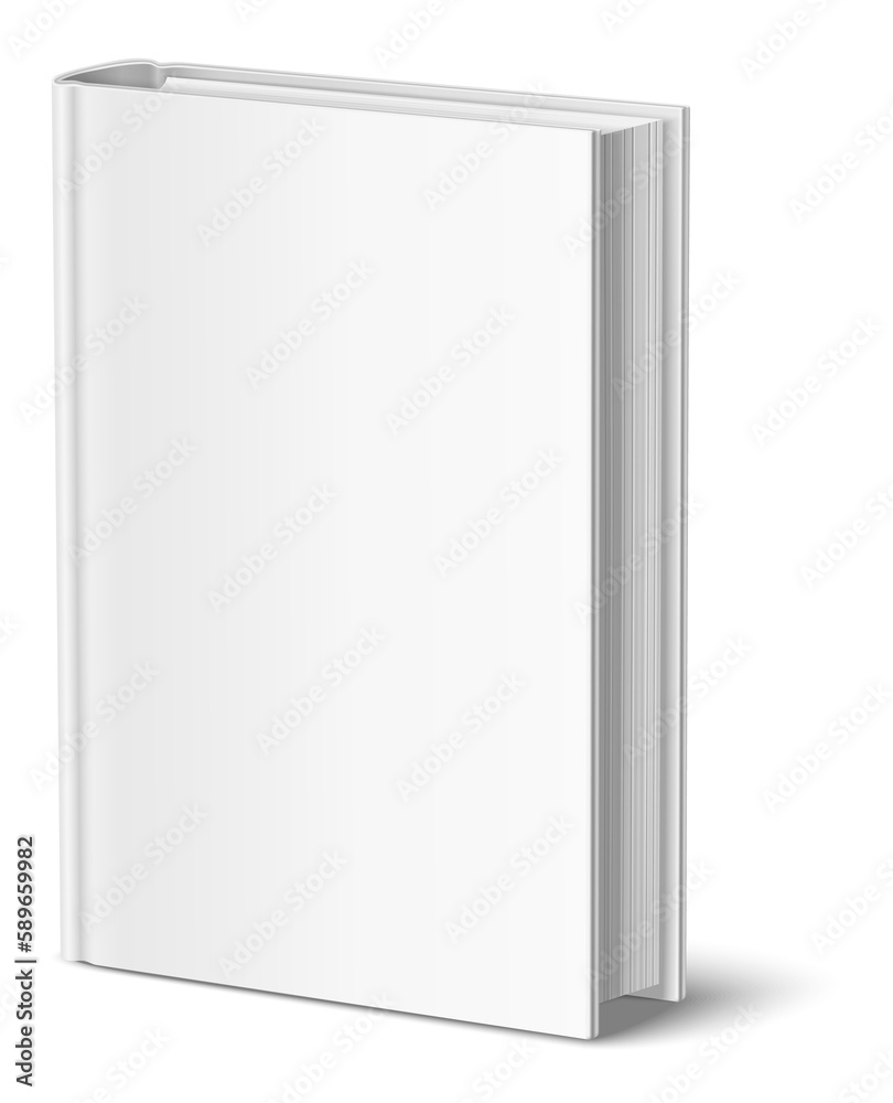 Naklejka premium Realistic blank book. Standing hardcover mockup. Cover presentation template