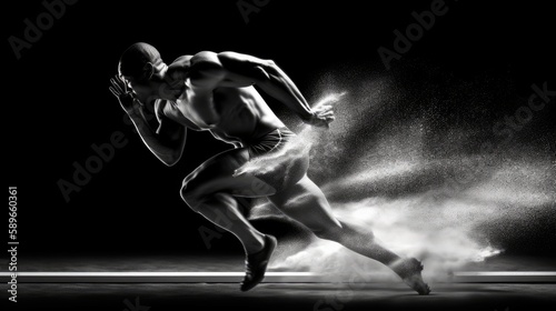  Sports background. Runner on the start. Black and white image isolated on white, extremely detailed, photography, generative ai © 3D Station