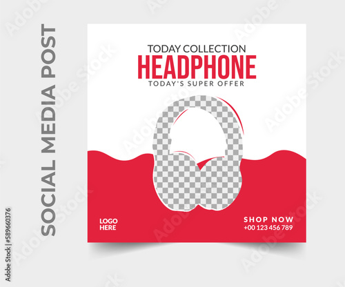 Headphone Social Media Post Template Design. Product Social Media Post. Promotional Design Template