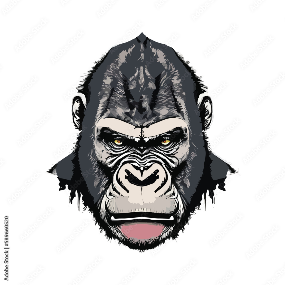 Artwork illustration and t-shirt design gorilla on white background