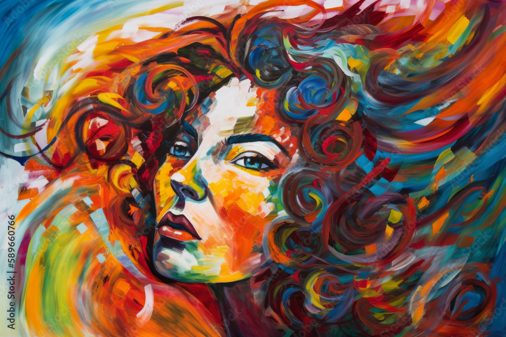 Expressive Woman with Vibrant Colors and Swirling Lines in Expressionist Style, generative ai