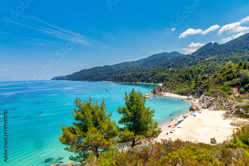 Fototapeta Naklejka Na Ścianę i Meble -  View of the beautiful Fava beach in Vourvourou at Chalkidiki, Greece