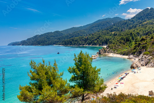View of the beautiful Fava beach in Vourvourou at Chalkidiki  Greece
