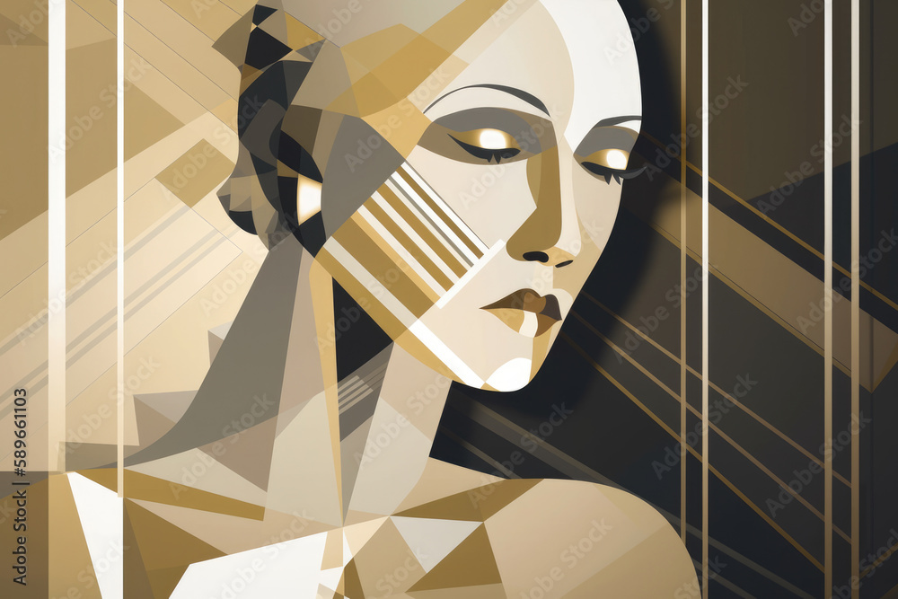 Futuristic Art Deco portrait of a woman with a sleek and modern look