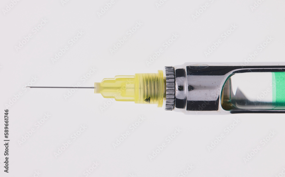 Steel dental syringe for local anesthesia, isolated on white. Carpool