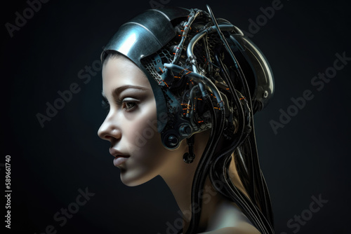 Futuristic Woman with a Cybernetic Limb'', generative ai