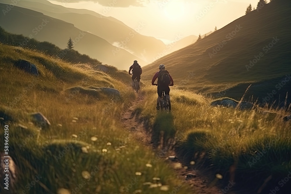 Discovering Adventure: Exploring Scenic Landscapes on Bikes and Enjoying Outdoor Sports and Activities. Generative AI