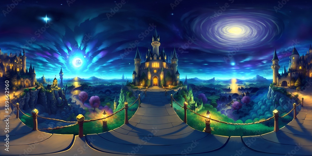 The sky full of stars and the floating castle in the sky