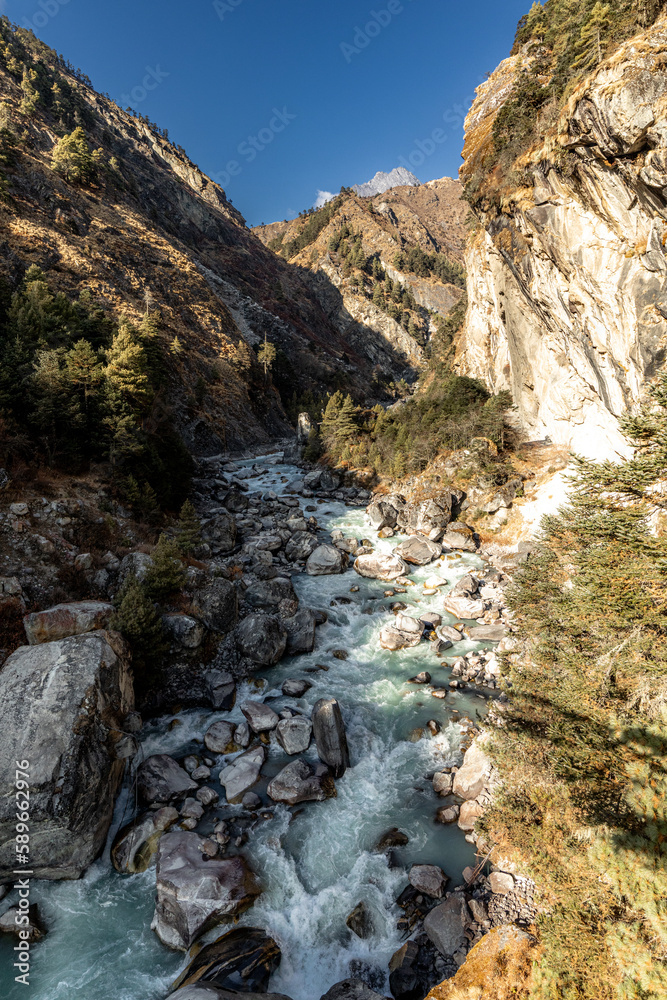 River Dudh koshi flowing in Khumbu valley nearby Phakding