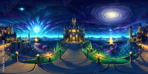 The sky full of stars and the floating castle in the sky