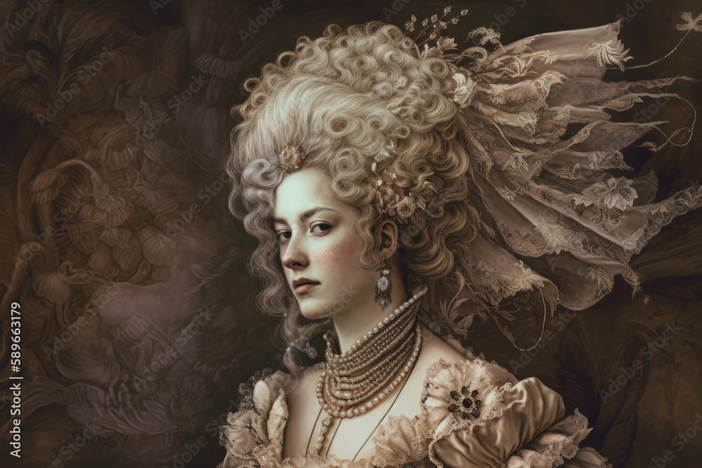 Graceful Baroque Lady with elaborate hair and intricate details, generative ai Graceful Baroque Lady with elaborate hair and intricate details, generative ai