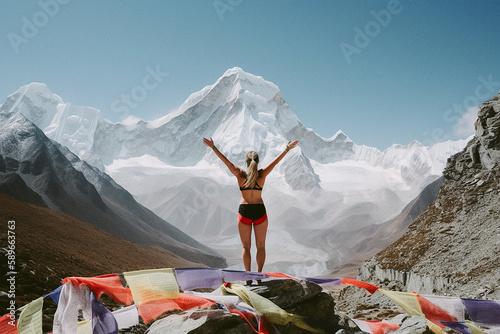 Sportliche Frau vor großem Berg