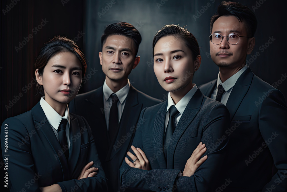 Group of asian business people standing in a row with arms crossed, Generative AI Group of asian business people standing in a row with arms crossed, Generative AI