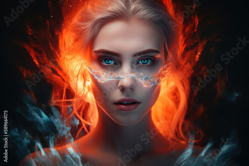 Ice Queen Woman Portrait with a Fiery Gaze  generative ai