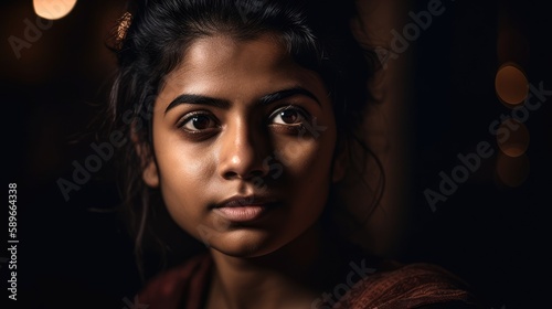 Beautiful young indian woman headshot. Generative AI © Adriana
